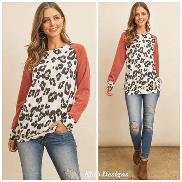 ❤️LAST! Leopard Contrast Textured Sleeve Top! - Picture 3 of 7